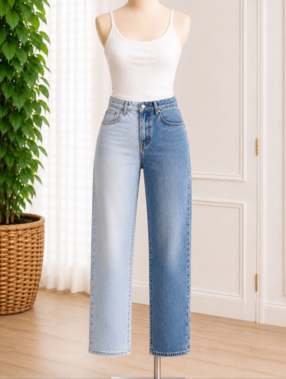 PacSun Two-Tone Light Blue & Medium Blue Straight Leg Jeans